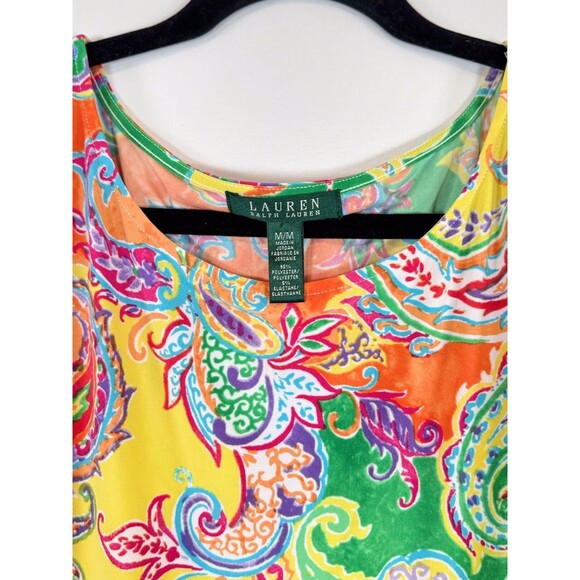 LRL Ralph Lauren Dress Orange Mini Floral Paisley Sheath Stretch Boho Medium - Picture 3 of 10